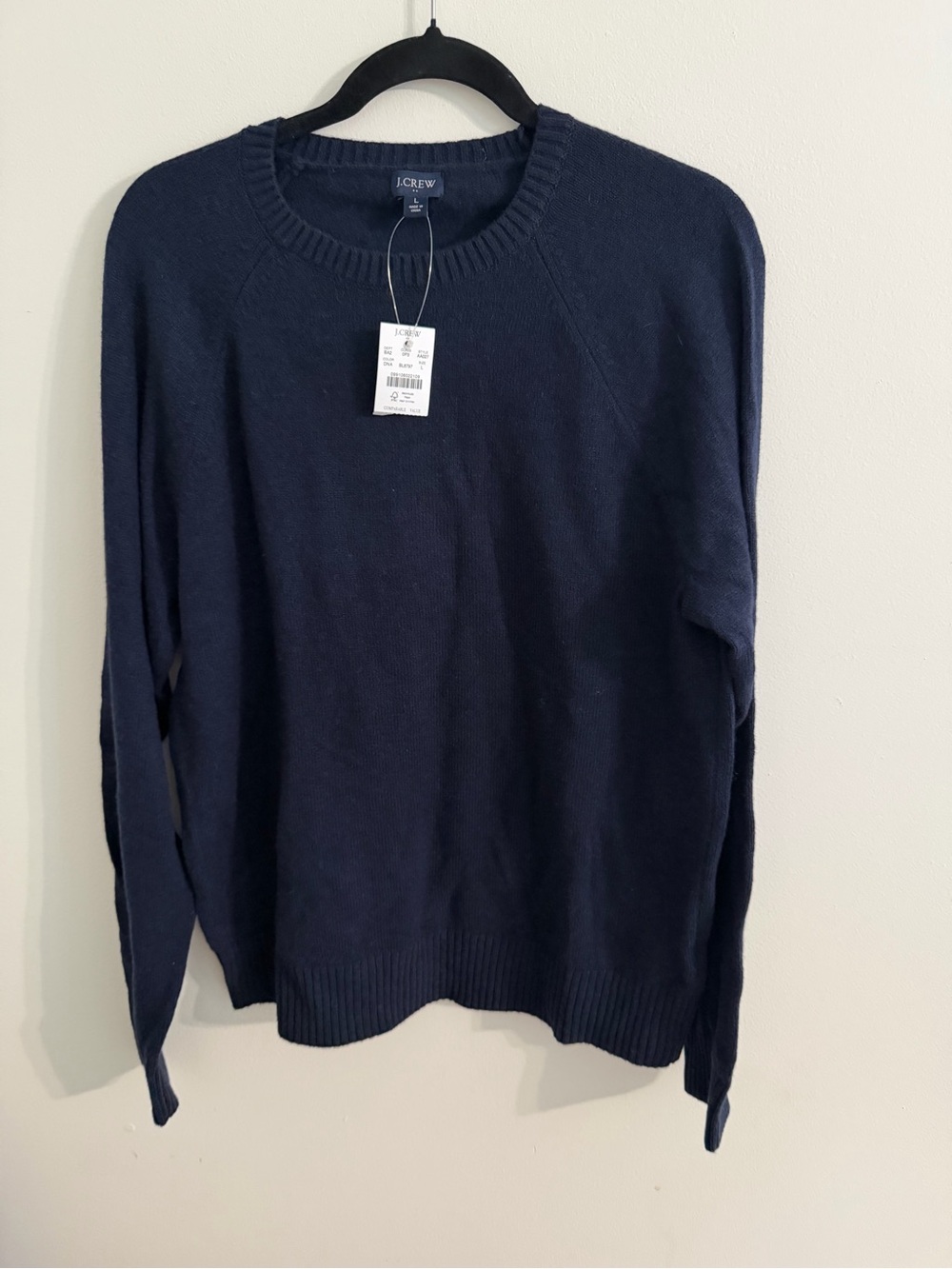 J.CREW Men’s Wool Blend Sweater Large Blue Crewneck Stretch Long Sleeve